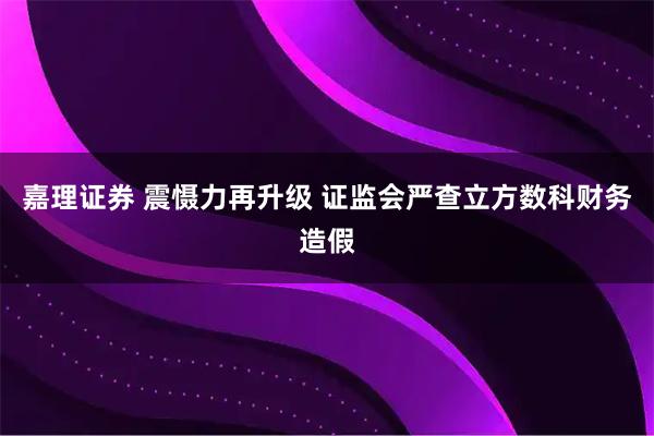 嘉理证券 震慑力再升级 证监会严查立方数科财务造假
